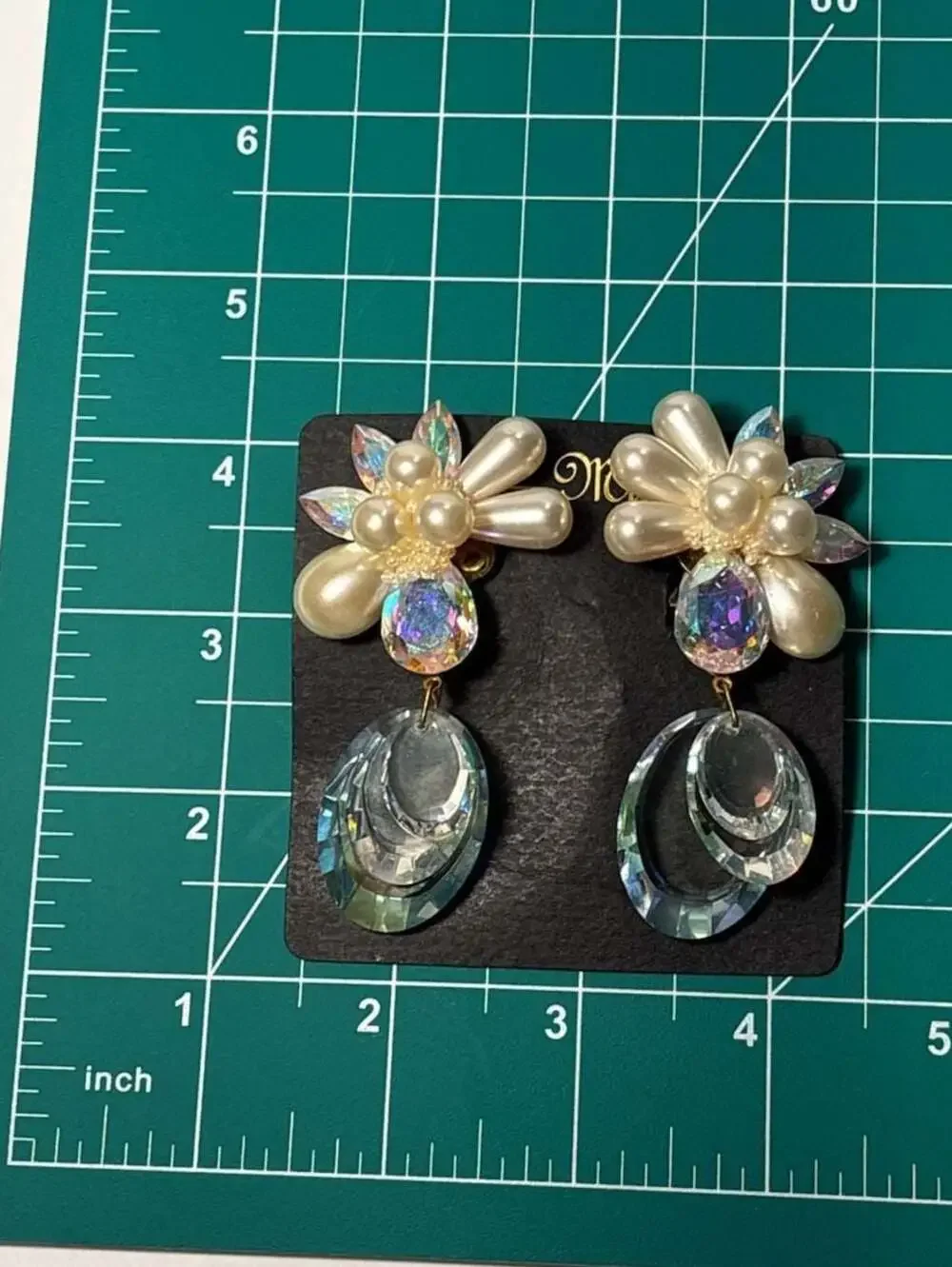 Jon Michelle Vintage Austrian Crystal & Faux Pearl Statement Clip-On Earrings
